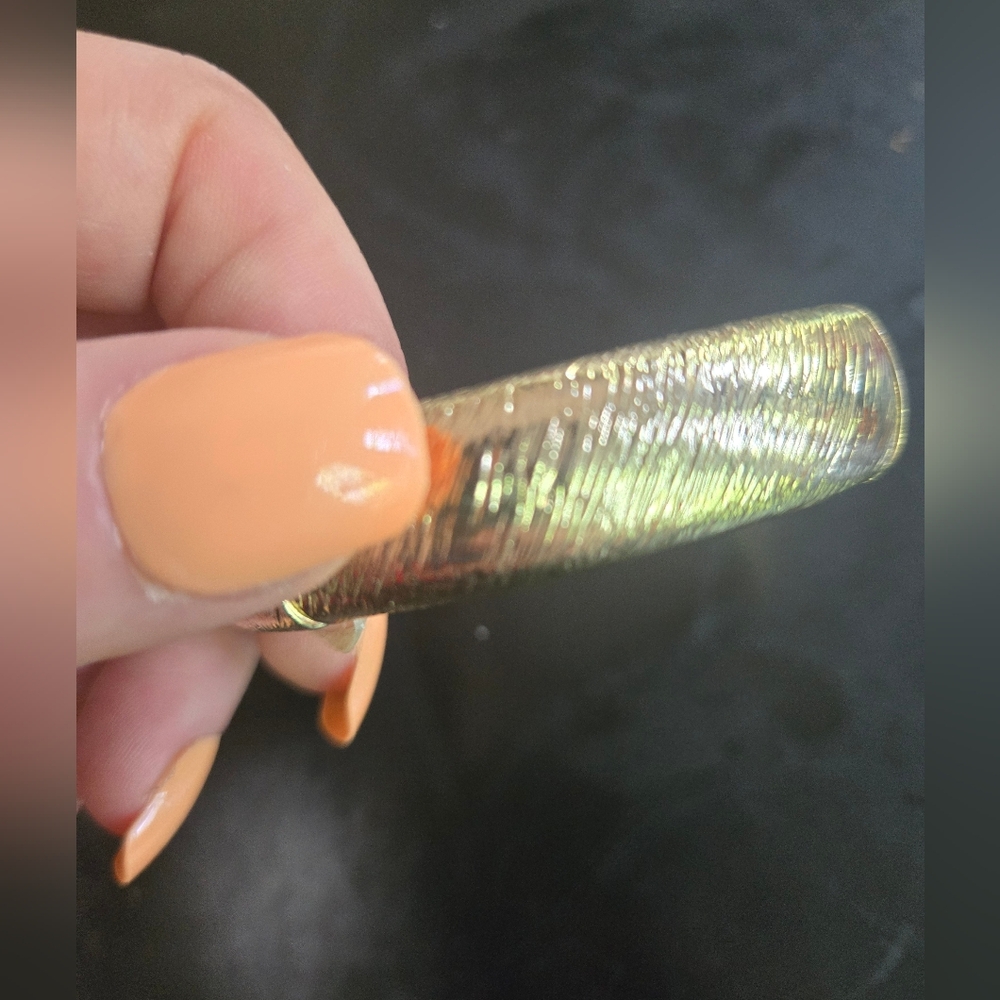 Gold Tone Textured Stretchy Bangle Bracelet